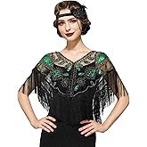 SWEETV Women's 1920s Shawl Wraps,Sequin Beaded Flapper Evening Shawls for women formal/Party/Wedding/Formal/Harlem night