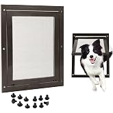 TonGass Large Pet Door Flap for Screen Door Fits Dogs &amp; Cats Under 100 Lbs | 11 4/5"x16 9/10" Brown Lockable Dog and Cat Screen Door Insert, Cat Screen Door Flap for Exterior Porch Screen