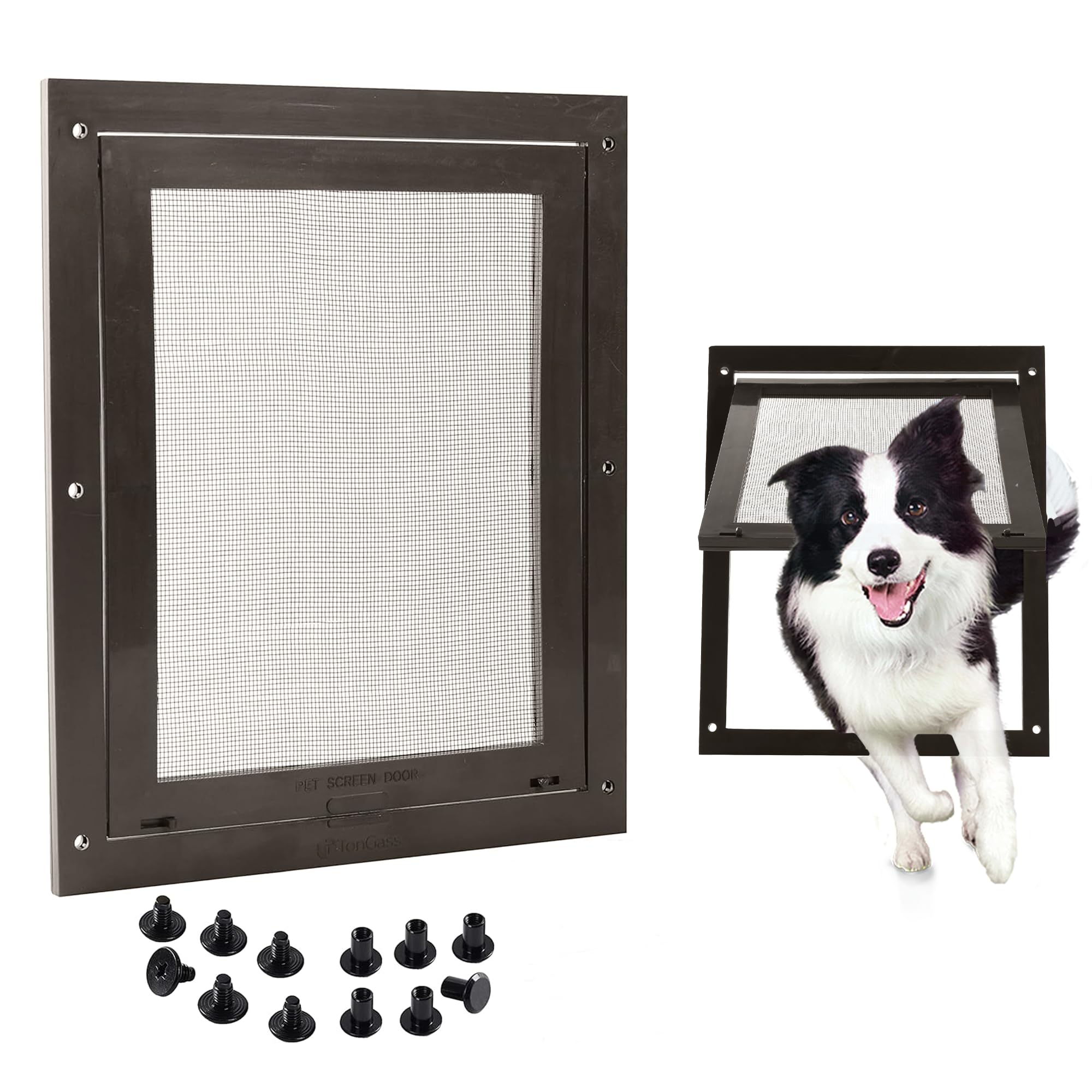 Photo 1 of Tongass Easy-to-Install Screen Door Pet Flap 11 4/5" x 16 9/10" Screen Pet Door Suitable for Pets Under 100 Lbs Impact-Resistant Frame with Secure Dual Sliding Locks for Porch and Window Screens