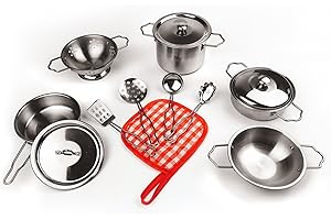 KIDAMI Kids Play Kitchen Toys Pots and Pans 13pcs Stainless Steel Mini Cookware Playset Pretend Cooking Utensils for Kids