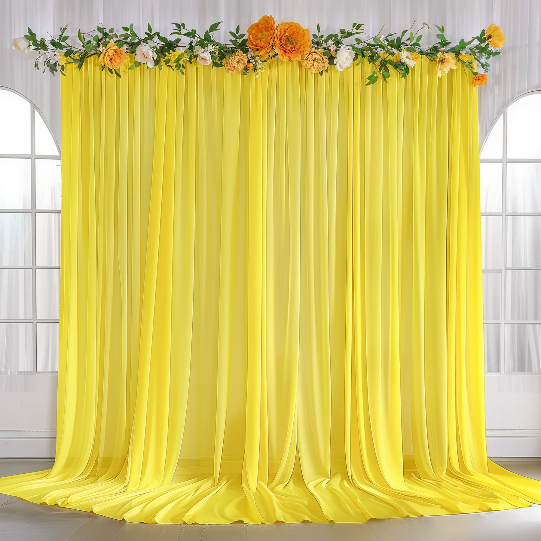 Photo 1 of 10ft x 10ft Yellow Backdrop Curtain Drapes, Wrinkle-Free Sheer Chiffon Fabric Photo Backgroud Panels for Wedding Arch Party Ceremony Stage Photography Decoration