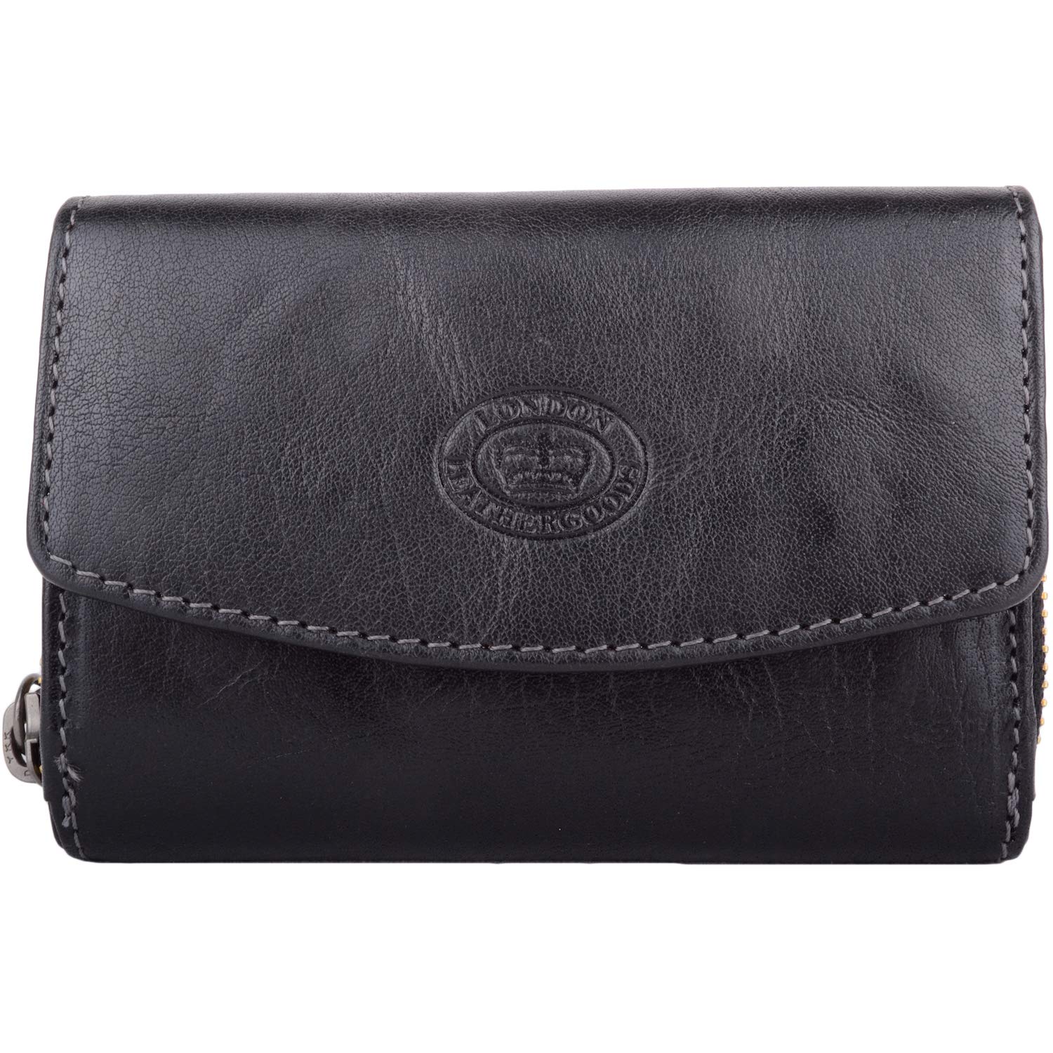 Womens Multi-Functional Buffled Crumple Leather RFID Protected Money Credit Card Purse - Black