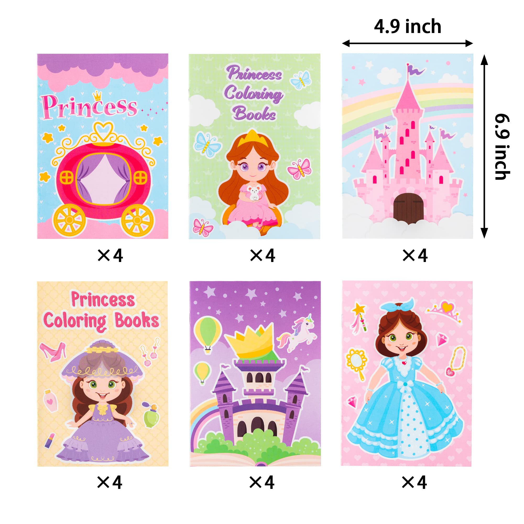 Zainpe 24Pcs Princess Coloring Books for Kids DIY Art Drawing Book with Rainbow Star Castle Patterns Color Booklets for Girls Birthday Party Favor School Classroom Rewards Goodie Bag Filler