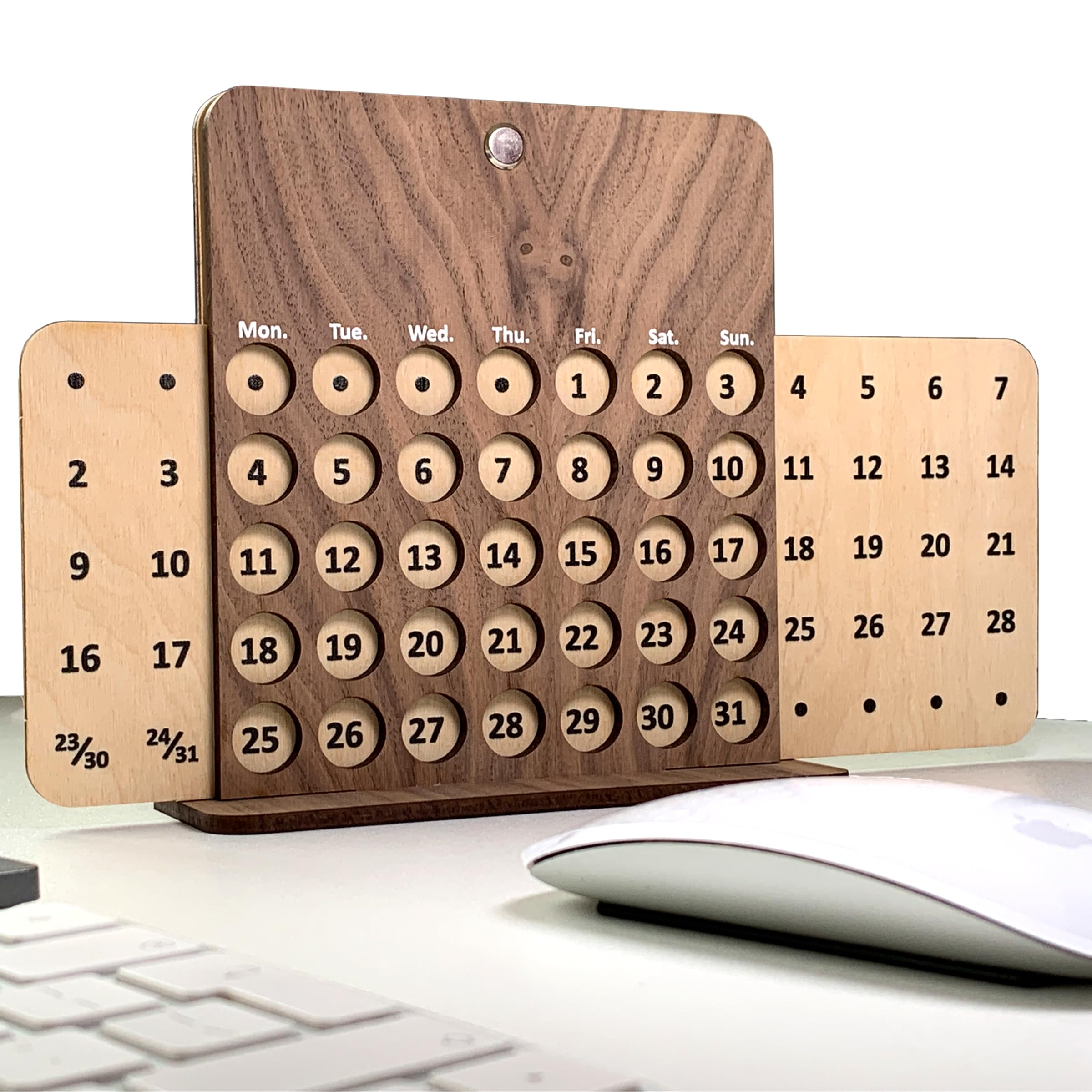Elegant Birch Wood Perpetual Calendar - Wooden Desktop Accessory - Timeless House & Office Desk Calendar - Eco-friendly Reusable Date Tracker
