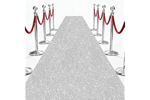 ROADTOFREE Glitter Carpet Runner 2.6FT x 15FT (200 GSM Thick) + Adhesive Tape - Durable Non-Woven Sparkle Rug, Hollywood Event Carpet, Graduation & Indoor/Outdoor Party Decor (Glitter Silver, 2.6FT X 15FT)