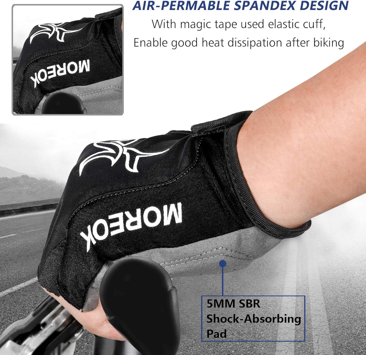 MOREOK Cycling Gloves Mountain Bike Gloves 5MM SBR Pad Shock-Absorbing Anti- Slip Breathable MTB DH Road Bicycle Gloves for Men Women : Clothing