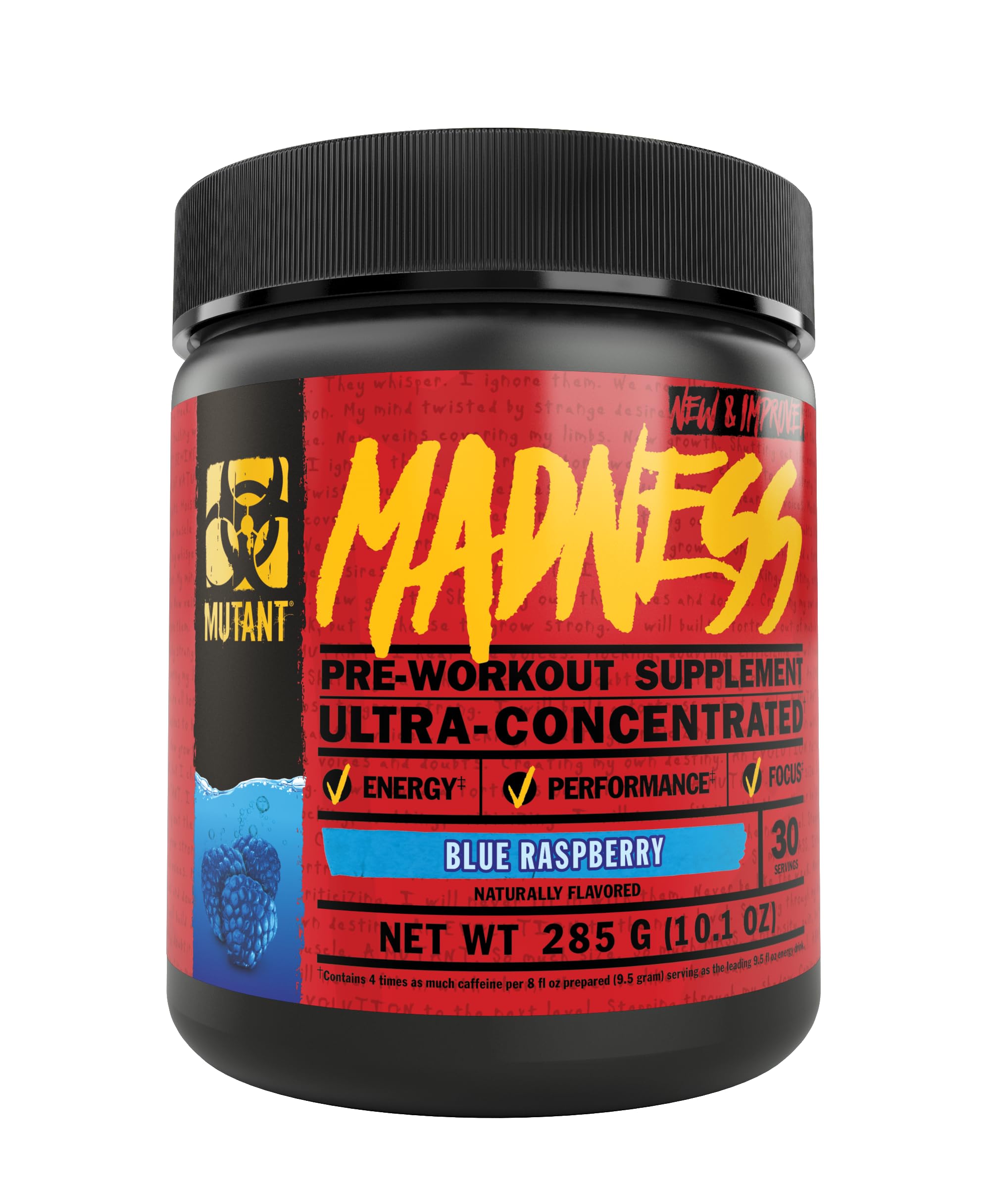MUTANT Madness | Ultra-Concentrated Pre-Workout Supplement | 360mg Caffeine, 4g Pump & Performance Blend, Beta-Alanine, Energy & Focus | 30 Serving | Blue Raspberry