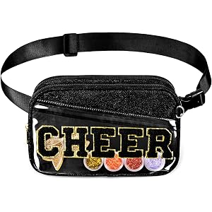 Trahzia Glitter Cheer Bag Chenille Letter Cheerleading Belt Bag Fanny Pack | Cheerleader Gifts, Clear Display Pocket, Dual Co