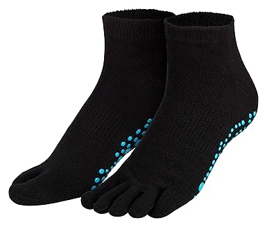 Piarini 1 Paar Zehensocken kurz - ABS Socken aus Baumwolle - Socken für Yoga Tanzen Pilates Fitness - Schwarz Grau Rosa Weiß 