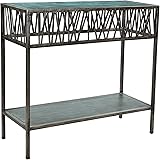 Designe Gallerie Garrard Rustic Iron Console Table with Wooden Top, Hallway or Entryway, Bottom Shelf for Storage, Natural Patina Finish, Silver