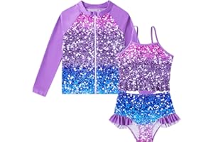 Funnycokid Girls Swimsuit Kids Bathing Suit 3-7 Years Rashguard Swimwear Long Sleeve 3 Piece Toddler