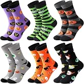 TENYSAF Funny Halloween Socks Womens: Novelty Crew Cotton Pumpkin Socks | 6 Pairs Cute Pumpkin Ghost Bat Skeleton Pattern Crazy Design Spooky Socks Halloween Gifts for Women Girls Costume Party