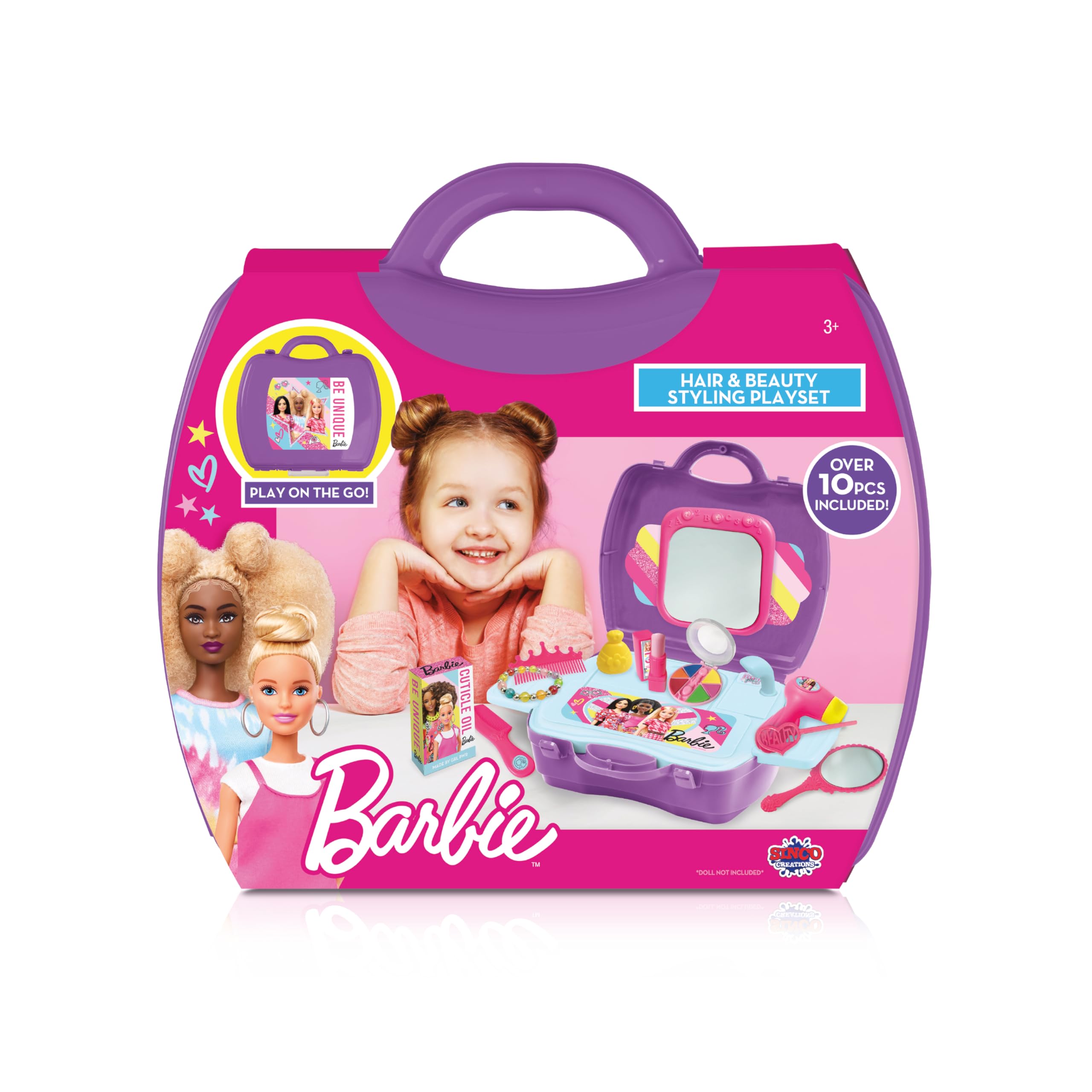 Sinco Creations Barbie Hair & Beauty Station Playset- 10 Piece Barbie Play set Travel Carry Case | Play On The Go Kids Toys | Role Play | Pretend Play | Ages 3, Take Me With You Carry Case