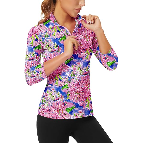 IBKUL Athleisure Wear 10870 - Camiseta De Manga Larga Con Protección Solar UPF 50+ Icefil Cooling-Fatima Print, Azul/Peri, XS