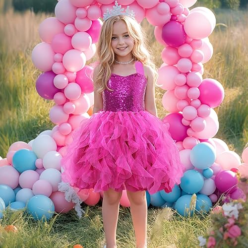 Hot Pink Tutu Dress for Girls Fuchsia Sparkly Sequin Tulle Princess  Birthday Party Dresses for Little Girls Kids Fairy Sneaker Ball Gown Prom  Dance Graduation Christmas Outfit 5-6T in Saudi Arabia |