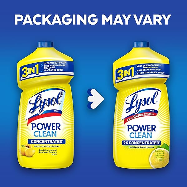 LYSOL POWER CLEAN MULTI-SURFACE CLEANER, 2X CONCENTRATED POUR, SPARKLING LEMON & SUNFLOWER ESSENCE SCENT, 28 FL OZ (PACKAGING MAY VARY)