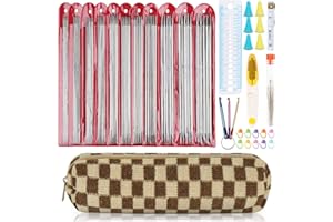 Aeelike 55pcs Double Pointed Knitting Needles - Short Knitting Needles Set Straight Knitting Needles Double Pointed for Beginners - 11 Sizes Stainless Steel Metal Knitting Needle Sets 2mm to 6.5mm