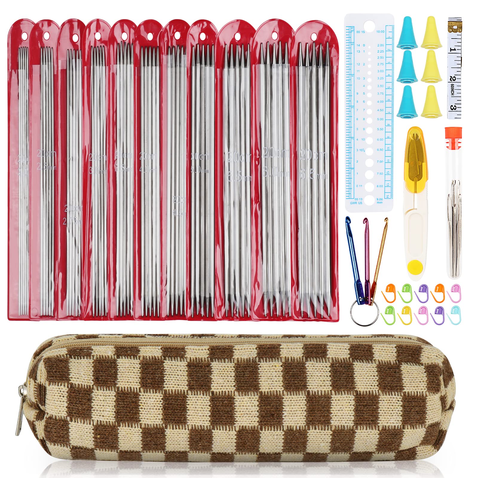 Aelike Double Ended Knitting Needles - 11 Sizes 2mm-6.5mm Metal DPN Set - Beginner Starter Kit