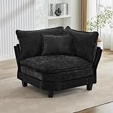 OQQOEE 26.4-Inch Modular Corner Seat, Deep Chenille Sectional, Black | Dedicated corner module with 26.4-inch deep seating and layered cushions for building flexible L- or U-shaped layouts.