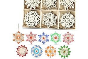HOUÍSM 36Pack Wooden Snowflakes Ornaments, Rustic Christmas Ornaments Snowflake Embellishment Wood Hanging Cutouts for Christmas Tree Decoration DIY Crafts