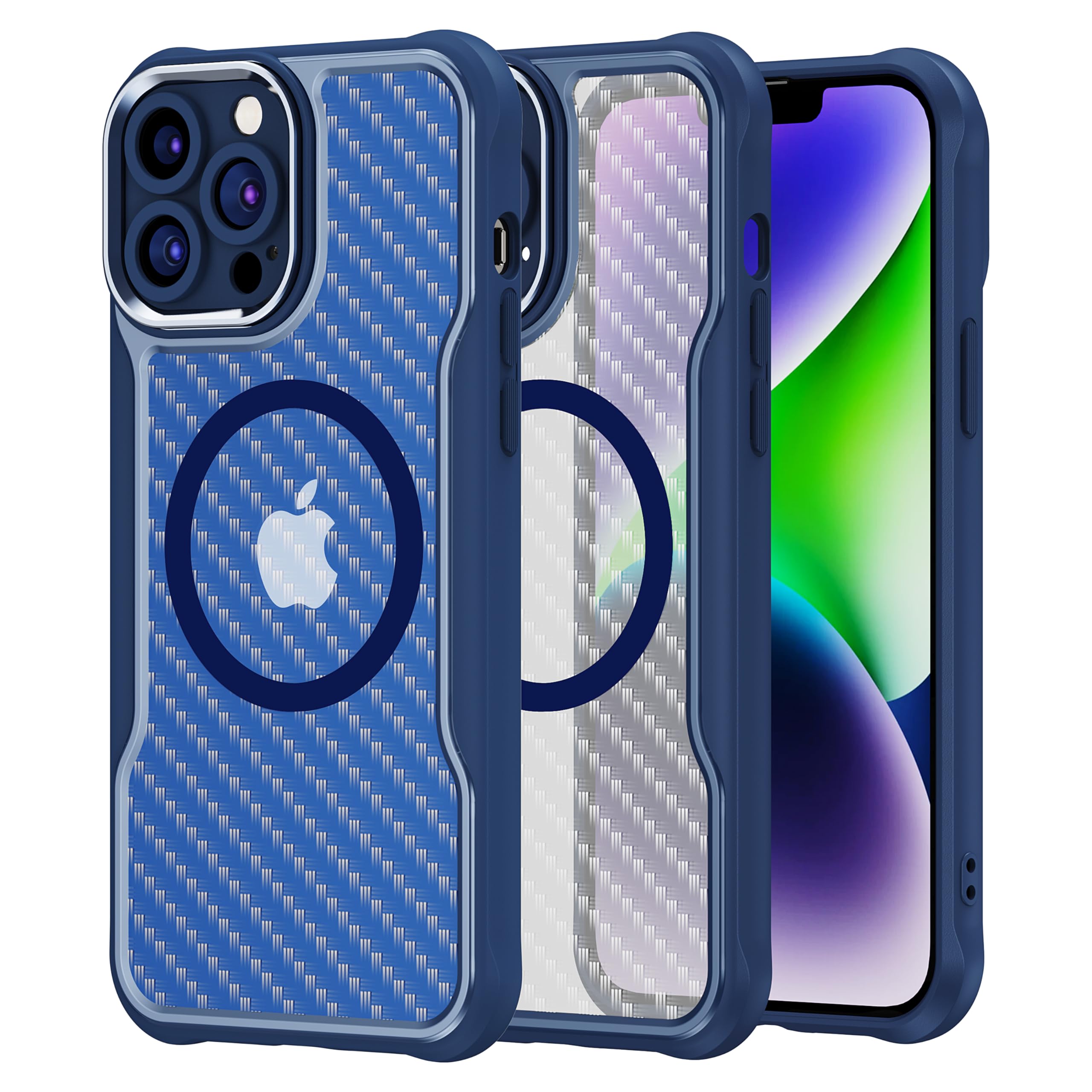 Photo 1 of Teayoha for iPhone 13 Pro Max Case,[Compatible with Magsafe][Full Camera Protection] Magnetic Slim Thin Translucent Carbon Fibre Texture Shockproof Protective Case Phone Cover -6.7 inch, Blue