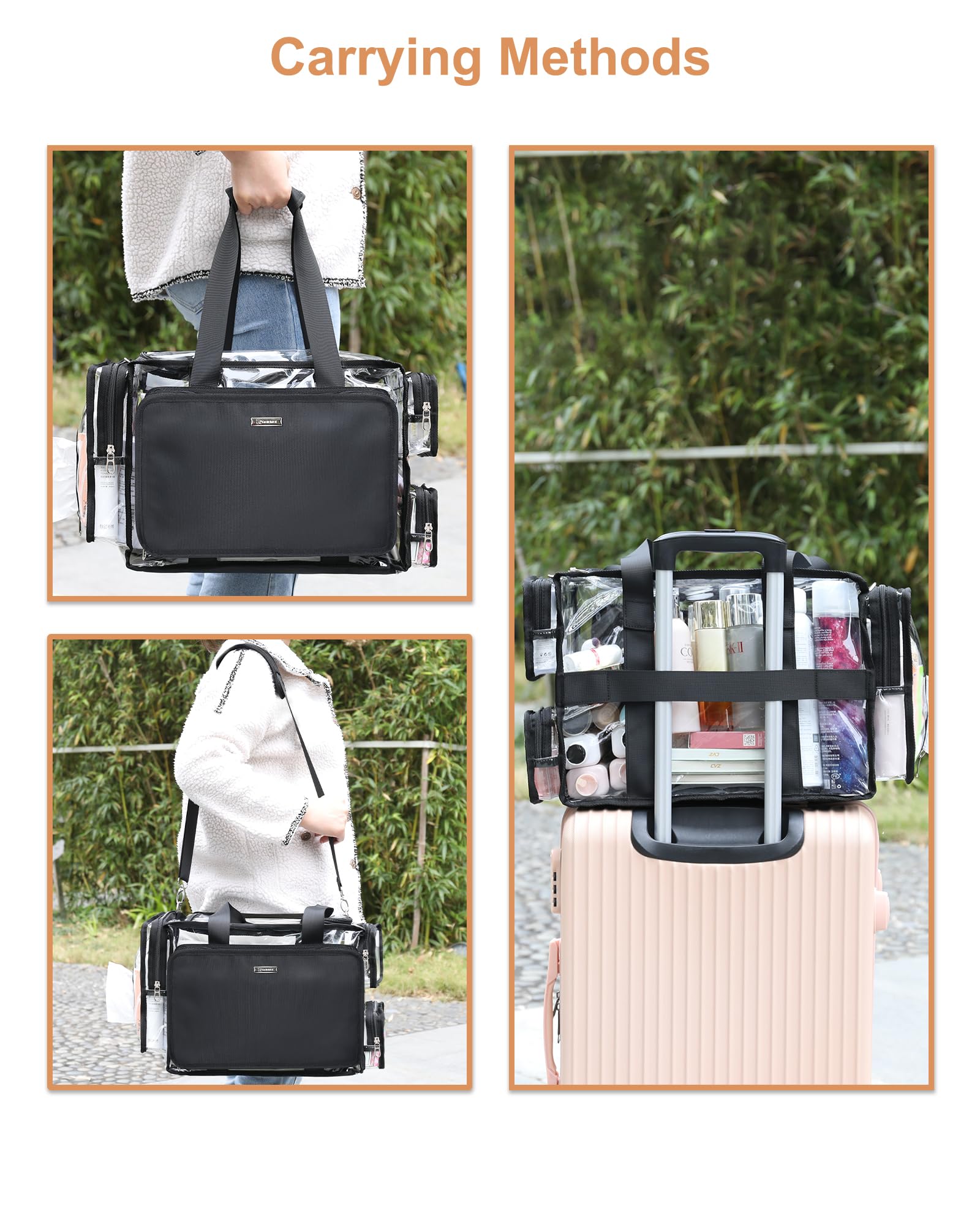 Relavel Clear Makeup Bag Extra Large Makeup Artist Kit Set, Cosmetic Storage Organizer Hair Stylist Traveling Bag, Transparent Tote Duffle Beach Toiletry Bag with Adjustable Dividers & Shoulder Strap
