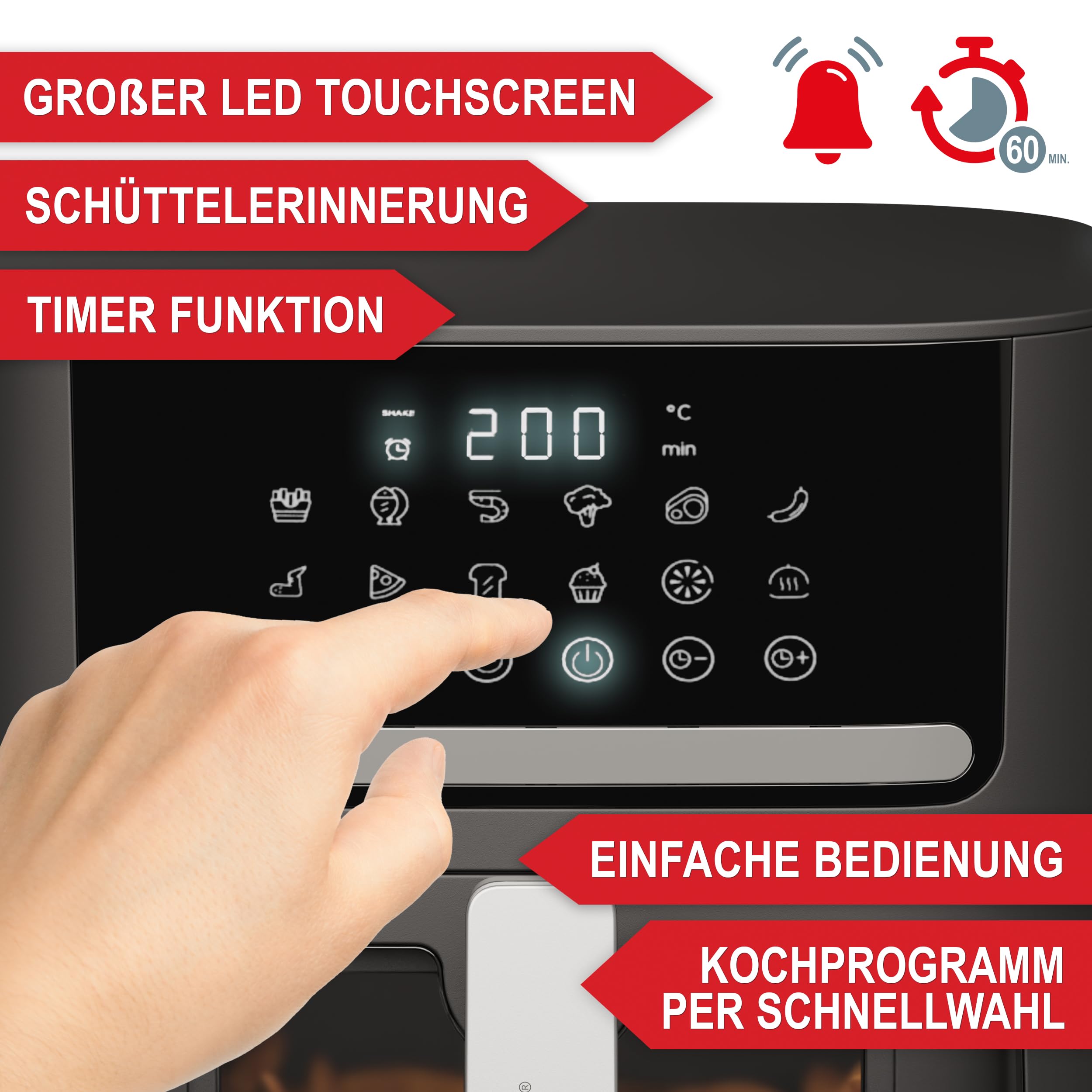 ONBEST Heißluftfritteuse mit großem Sichtfenster & 12 Kochprogrammen – XL Airfryer mit 6,5 Liter,1600 Watt PLUS 100x Backpapier – Frittieren ohne Öl für 2-5 Personen 4