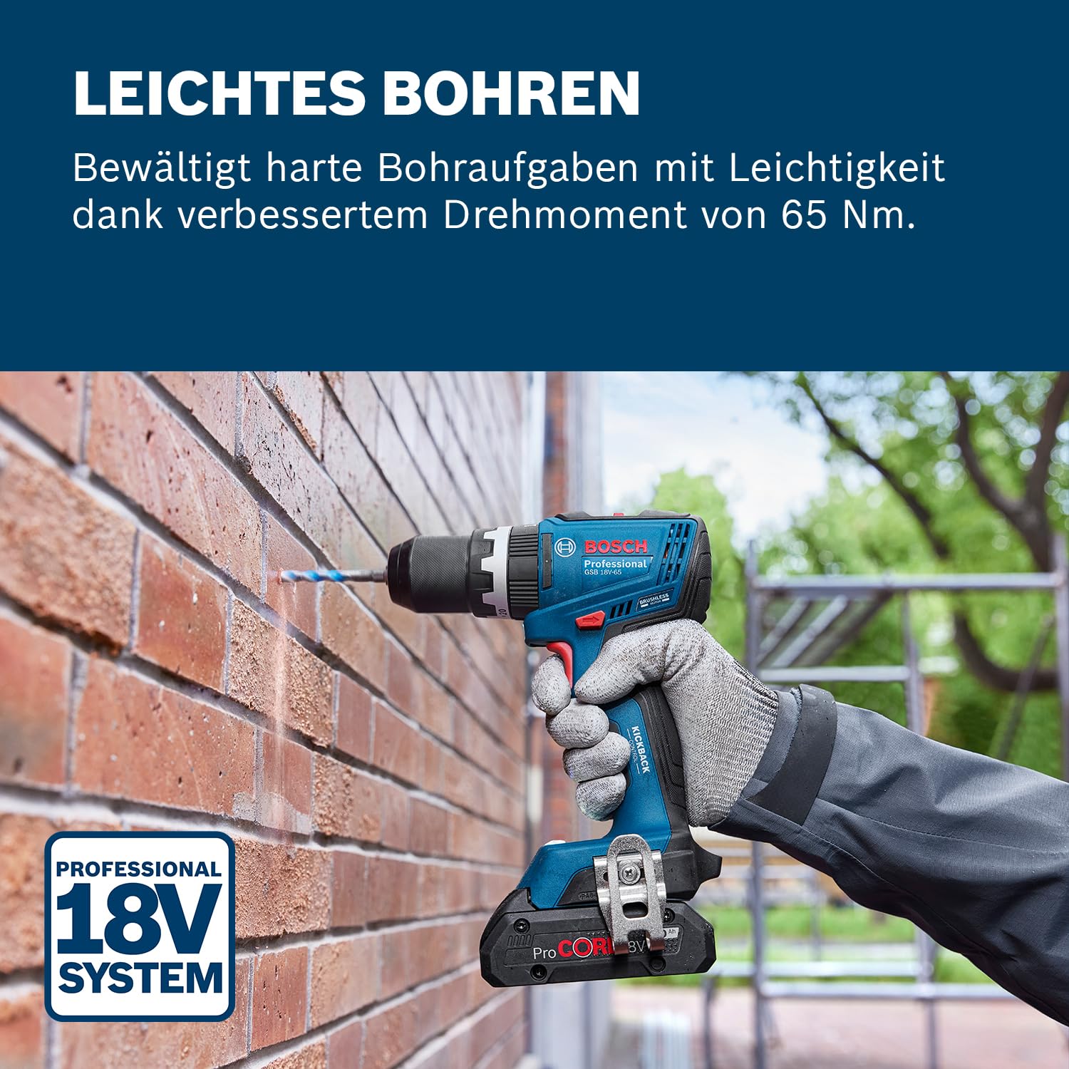Bosch Professional 18V System Akku-Bohrschrauber GSB 18V-65 (bürstenloser Motor, Kopflänge 175) 2