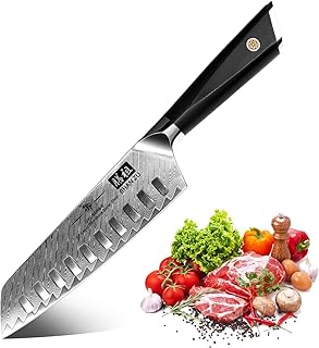 SHAN ZU Kochmesser, Santokumesser Küchenmesser 18cm Profi Messer Damaskus Carbon AUS-10 Edelstahl Scharfe Messerklinge Ergonomischer G10 Griff Exquisiter Geschenkverpackun