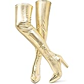Women Thigh High Boots Chunky Heel Over The Knee Boots Patent Leather PU Stretchy Tall Boots Sexy Pointed Toe Fashion GOGO Boots Prom Party Knee High Boots