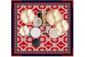 Aucuda Red Drum Rug 6x6.6ft Drum Mat Outdoor, Tightly Woven Fabric Cool Drum Set Carpet with Non-Slip Grip Bottom, Electric Drum Accessories for Studio, Apartment, Soundproof, Guitar, No Crease.