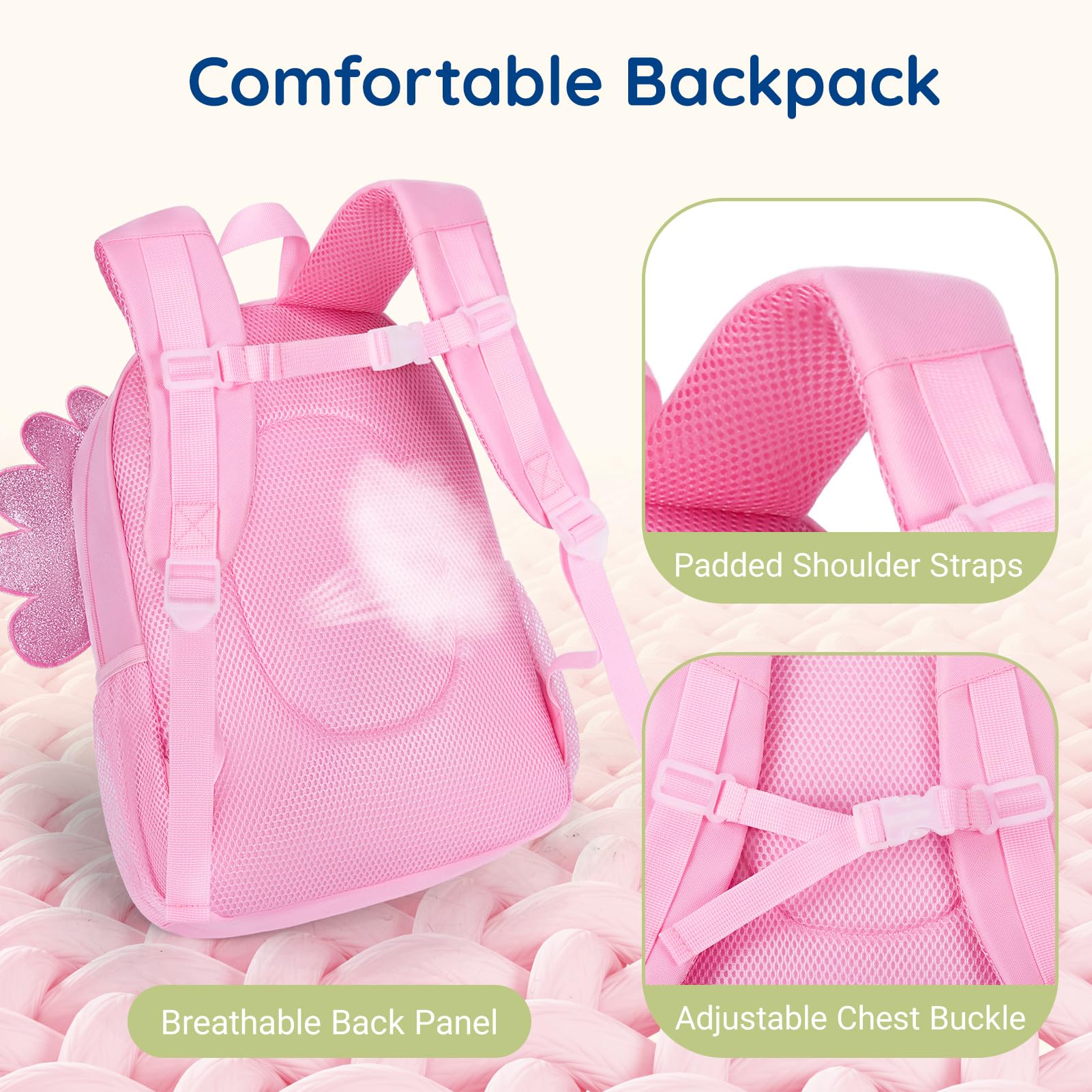 mommore Kids Backpack Cute 3D Large Toddler Backpack for Girls Pink Unicorn Child Preschool Kindergarten Book Bag Age 3-6 Water-Resistant with Chest Buckle and Adjustable Strap