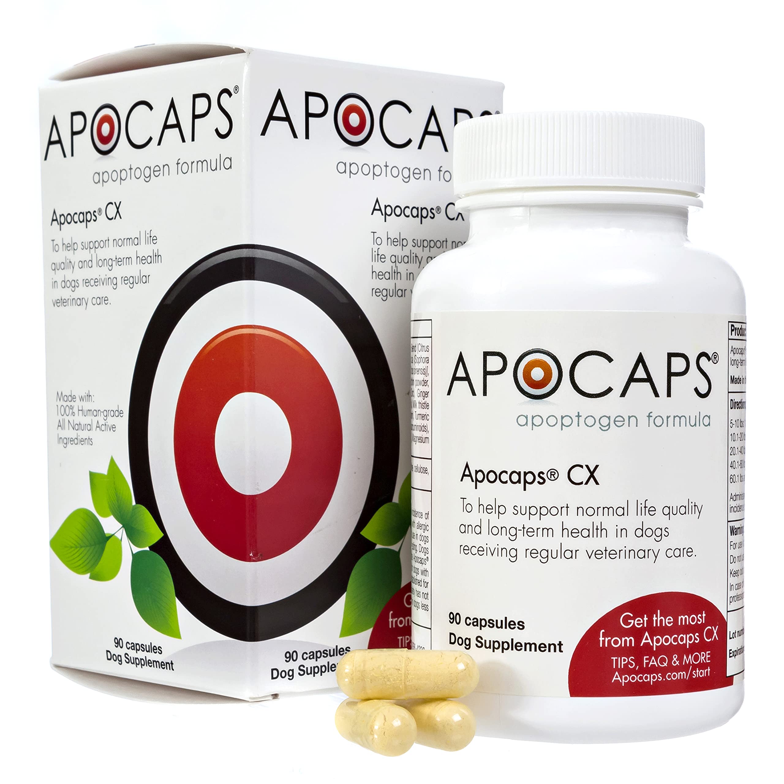 Functional Nutriments Apocaps CX Apoptogen Formula for Dogs - Supports Normal Levels of Apoptosis + Human Grade Ingredients Including Citrus Bioflavonoids, Silymarin, Curcumin and Turmeric