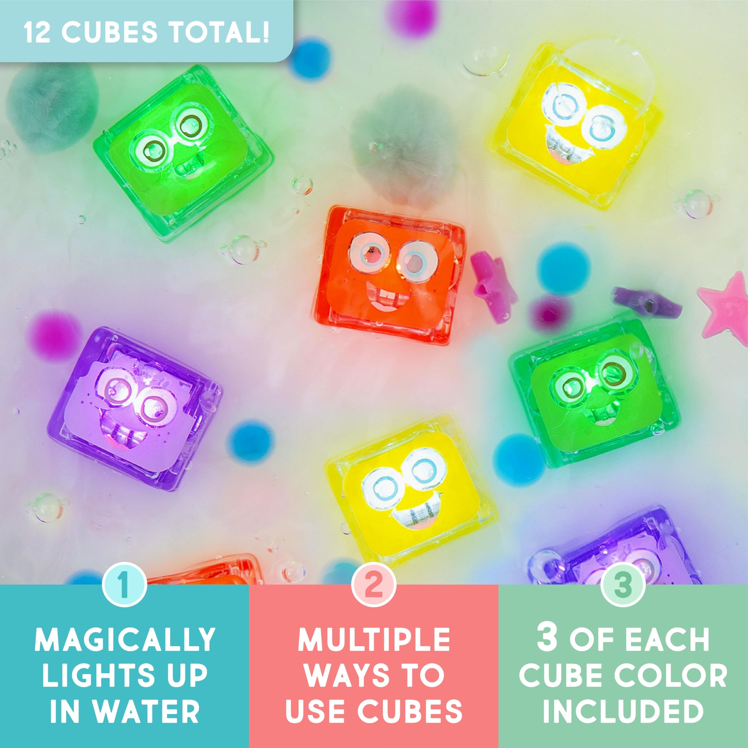 Glo Pals Water-Activated Light-Up Cubes for Sensory Play – 12 Pack
