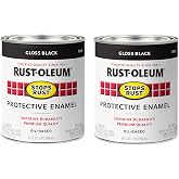 Rust-Oleum Stops Rust Brush On Protective Enamel Paint, Gloss Black | Rust and Corrosion Resistant, Indoor and Outdoor Durability, Beautiful Finish on Metal, Wood and More, Quart, 2 Pack