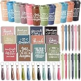 Skylety 12 Set/48 Pcs Employee Appreciation Gifts Bulk Christmas Thank You Gift Set 16 oz Coffee Cups Mini Spiral Notebooks Pens Keychains for Staff Team Teacher Coworker (Morandi Color)