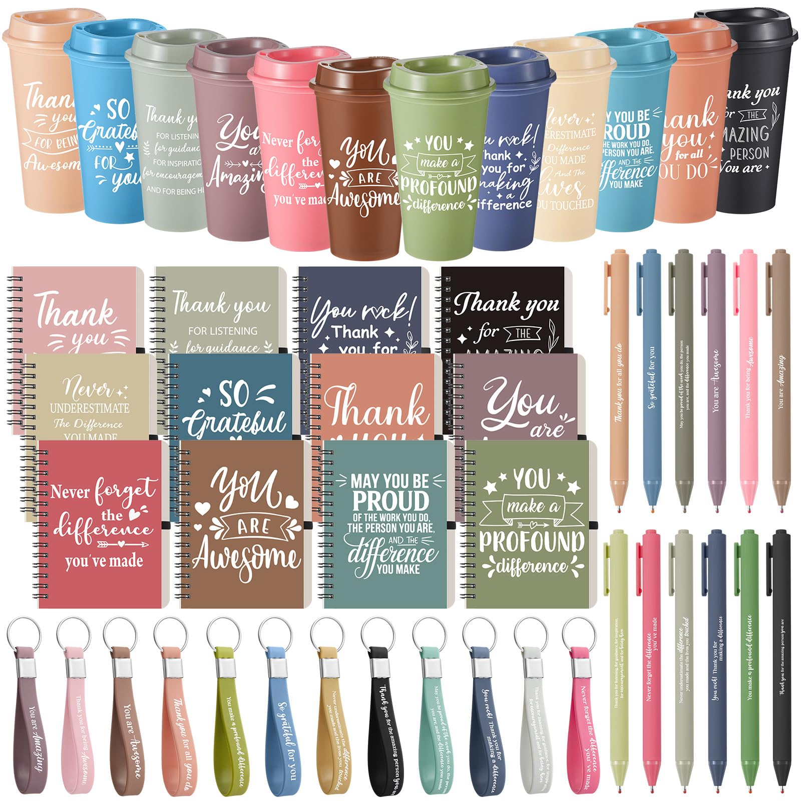 Photo 1 of Skylety 12 Set Employee Appreciation Gifts Bulk Thank You Inspirational Gifts Set 16 oz Coffee Cups with Thank You Notebook Pen Keychains for Staff Team Teacher Coworker Friends (Morandi Color)
