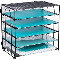Biciyarn 2-Pack 6 Tier Paper Organizer – Metal Mesh Desk File Tray, Letter Sorter For Office, Home Or School, Pink