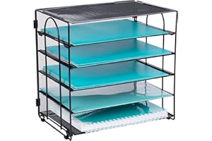 DASHER PRODUCTS Desk Organizer Tray - Letter Tray in Black Metal Mesh for Organizing Files, Papers, Bills, Folders, Letters, Binders, and More. Desktop Paper Tray Rack for Home, Office, or School … (5 Tier - New)