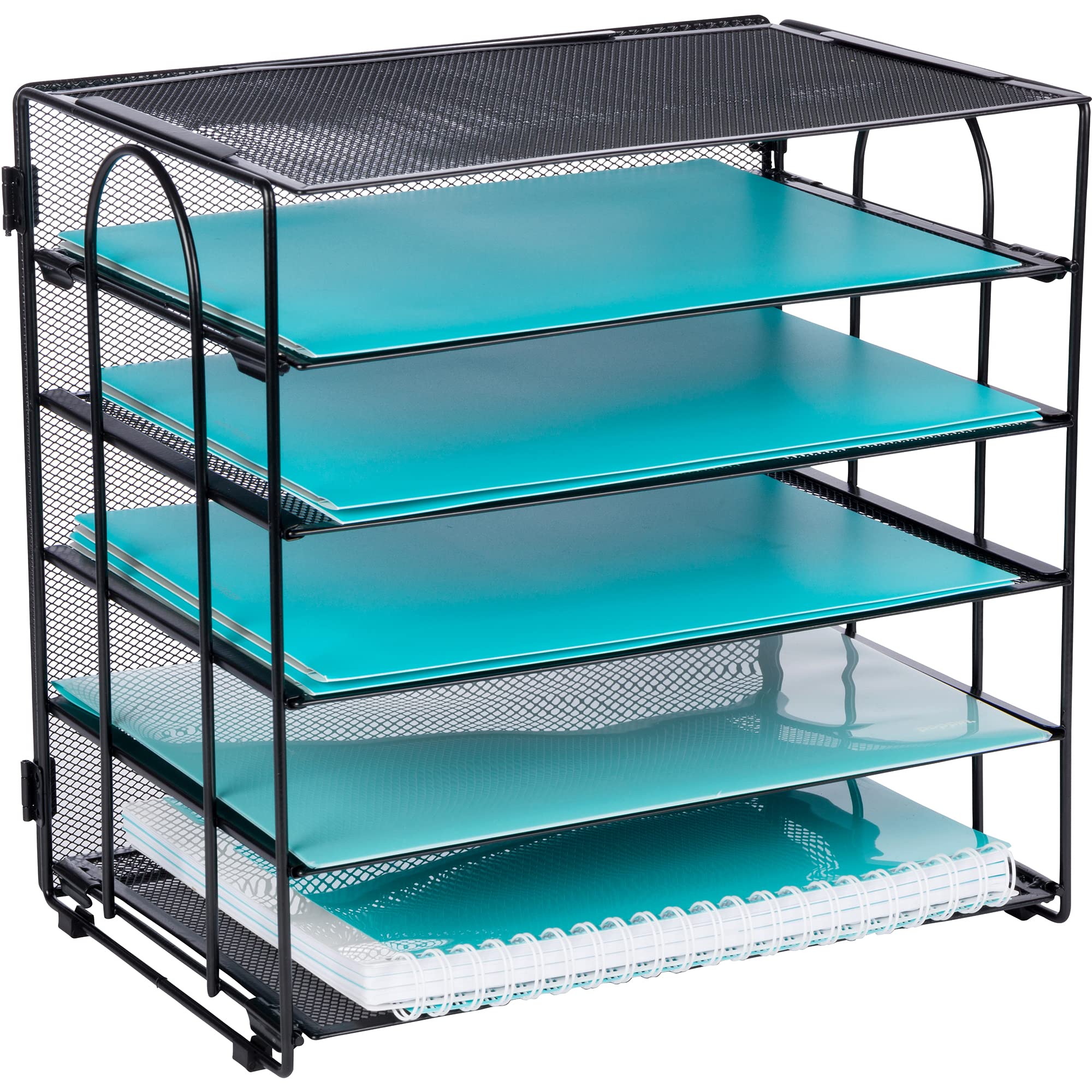 Dasher Products|Five Tier Office Desk Organizers, No Tools Required for Assembly, Letter Tray in Black Metal Mesh for Organizing Files, Papers. Office Desk Organizers and Accessories|Black