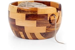 Nagina International Mixed Premium Yarn Storage Bowl For Yarn Balls & Skeins | Crochet & Knitting Bowls Made Out OF Turmeric & Rosewood | Knitter's Gift & Notions (Large)