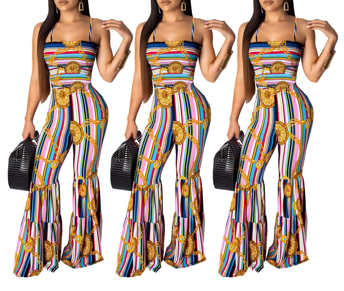 ECHOINE Women\'s Sexy Sleeveless Playsuit Jumpsuits - Wide Leg Flare Pants Striped Bodycon Rompers Ladies One Piece Outfits Blue S
