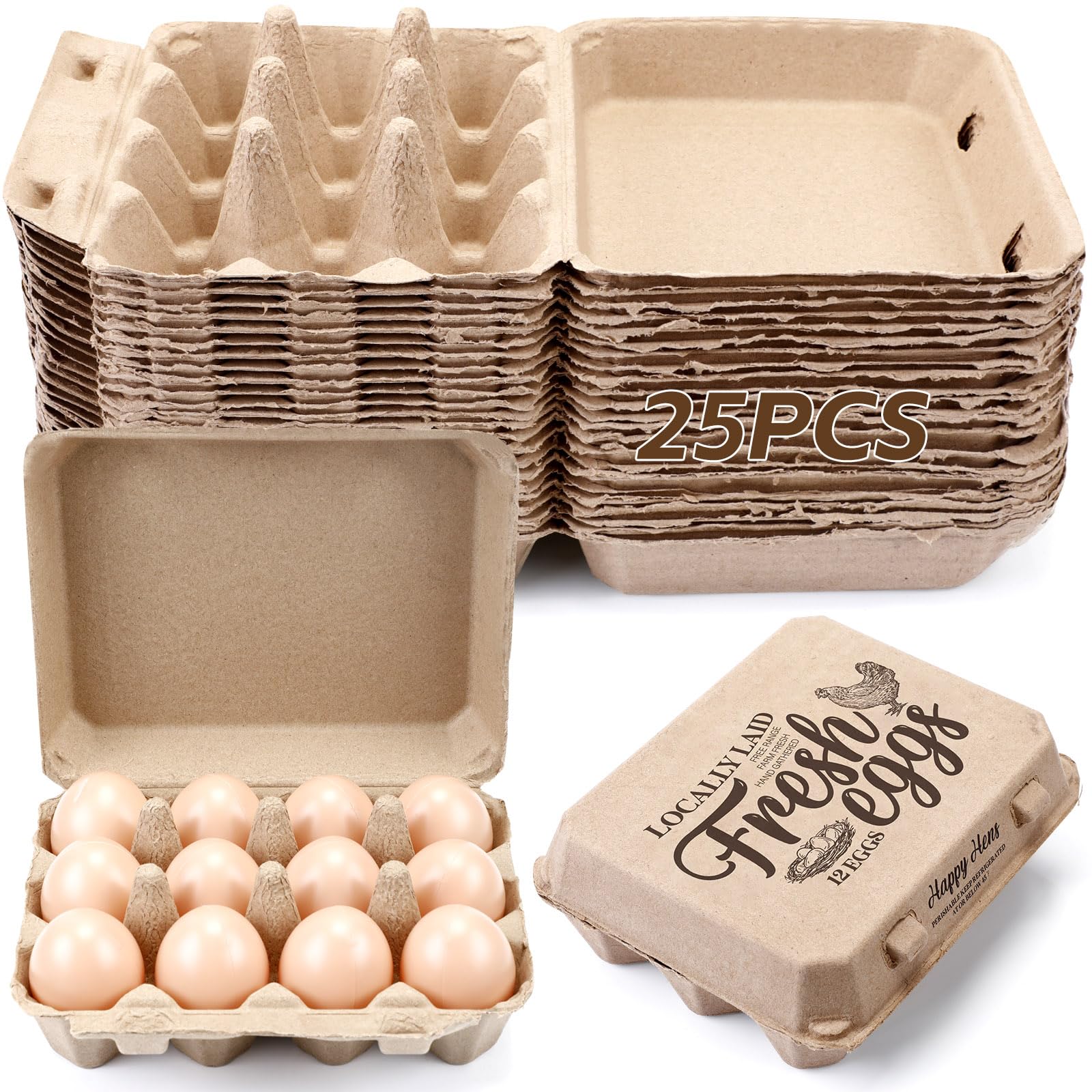 Photo 1 of Zhanmai 25 Pcs Natural Paper Pulp Egg Cartons Blank Bulk Square Chicken Egg Cartons 12 Count Dozen Vintage Classical 3 x 4 Style Cardboard Egg Tray for Family Farm Market Storing