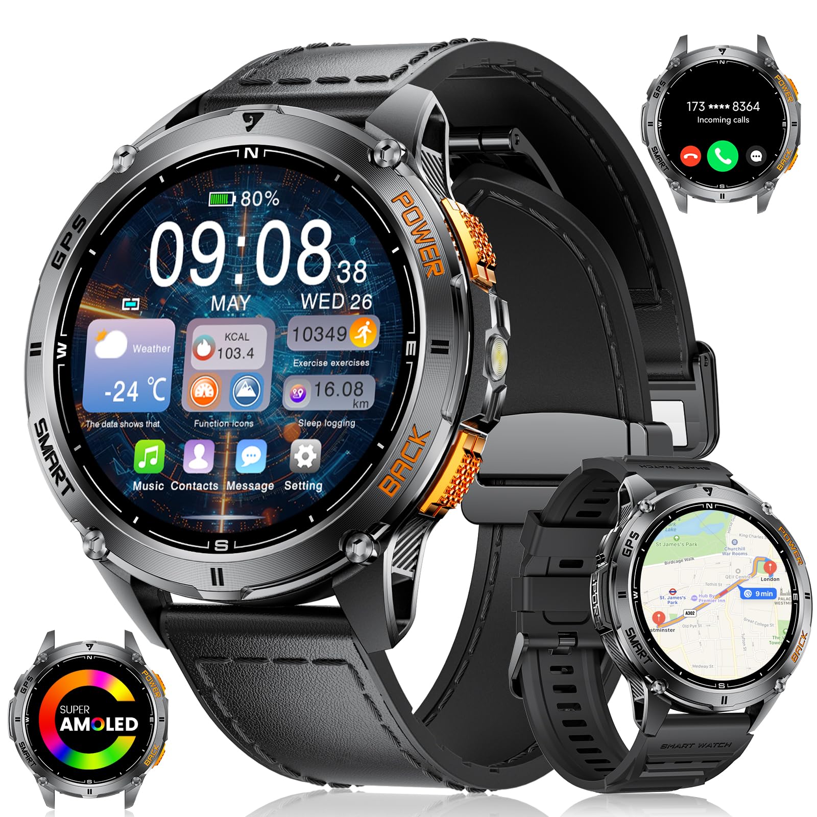 LIGE GPS Military Smart Watch for Men with Make/Answer Call, 1.43