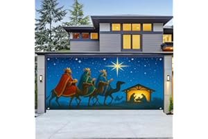 HOMETITUTE 13x6ft Three Kings Day Garage Door Banner Dia de Reyes Wise Men on Camels Following Star Nativity Scene Polyester Large Outdoor Decoration for Epiphany Holiday Church School Yard