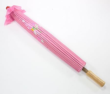 22 Inch Tall Pink Floral Pattern Wood Bamboo Nylon Umbrella Parasol Backyard Decoration Gift