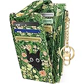 Miss Adola Cute Card Wallet Women - Small Wallets with Keychain Grass Cat RFID Credit Cardholder Aesthetic Fashion Design Coin Purse for Female Ladies Teen Girls