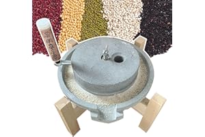 XQZMZSCP Hand Grain Mill Grinder for Flour, Manual Bluestone Food Pulverizer Dry/Wet Mills for Spice Barley Soybean, Classic Rice Paste (Stone Mill+Wooden Frame)