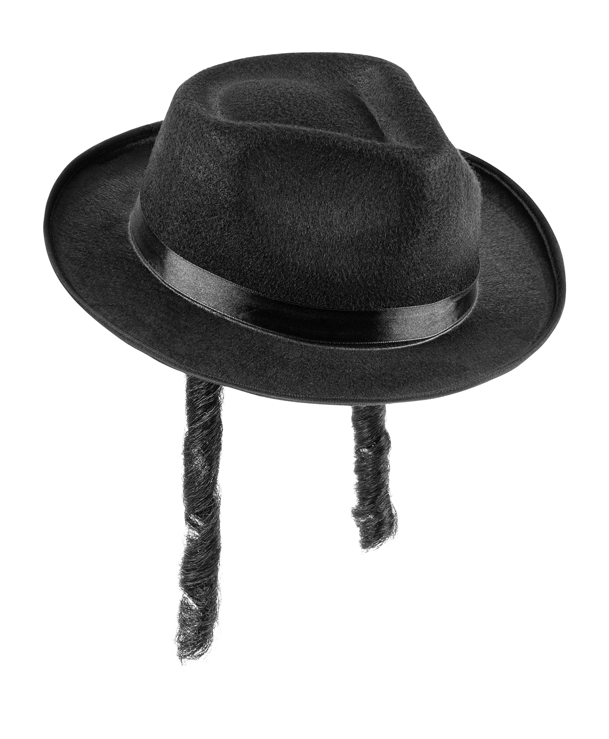 Dress Up America Fedora Hat with Side locks For Adults (Black)