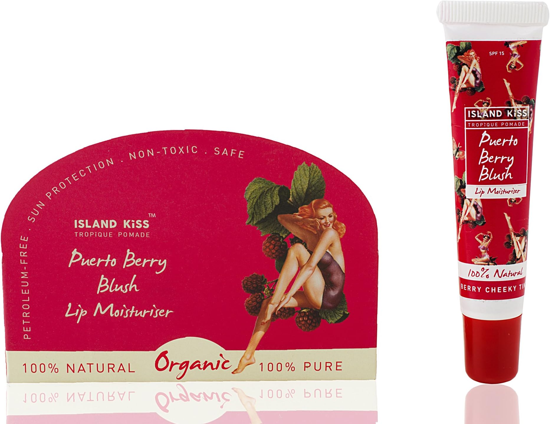 Island Kiss, 100% Natural, Organic Lip Balm, Moisturiser & Stain With Spf 15, Peurto Berry Blush, 14Gms